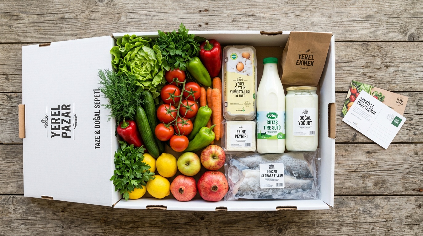 Complete grocery delivery box overhead view